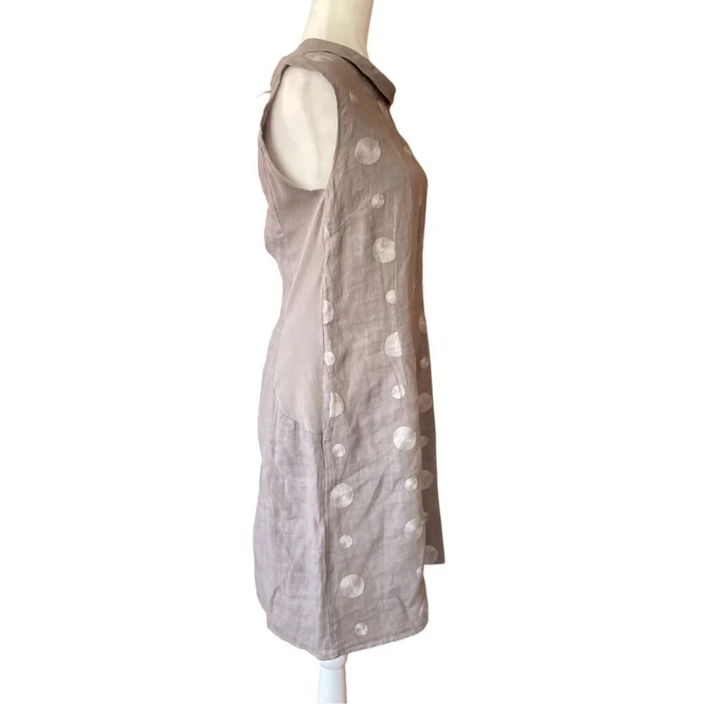Lina Tomei Italian Linen Grey Embroidered Shift Dress Sz M - Picture 2 of 13